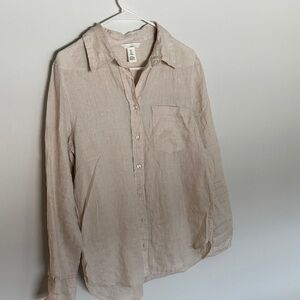 Light Beige Women’s H&M Linen Button-Up Shirt